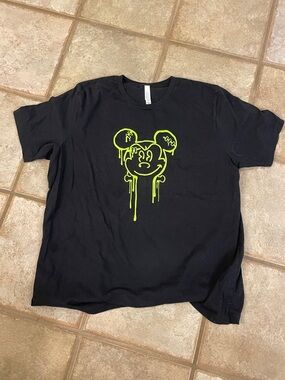 Bella Canvas Black Tee with Neon Green Dripping Mickey Mouse Character. Unisex